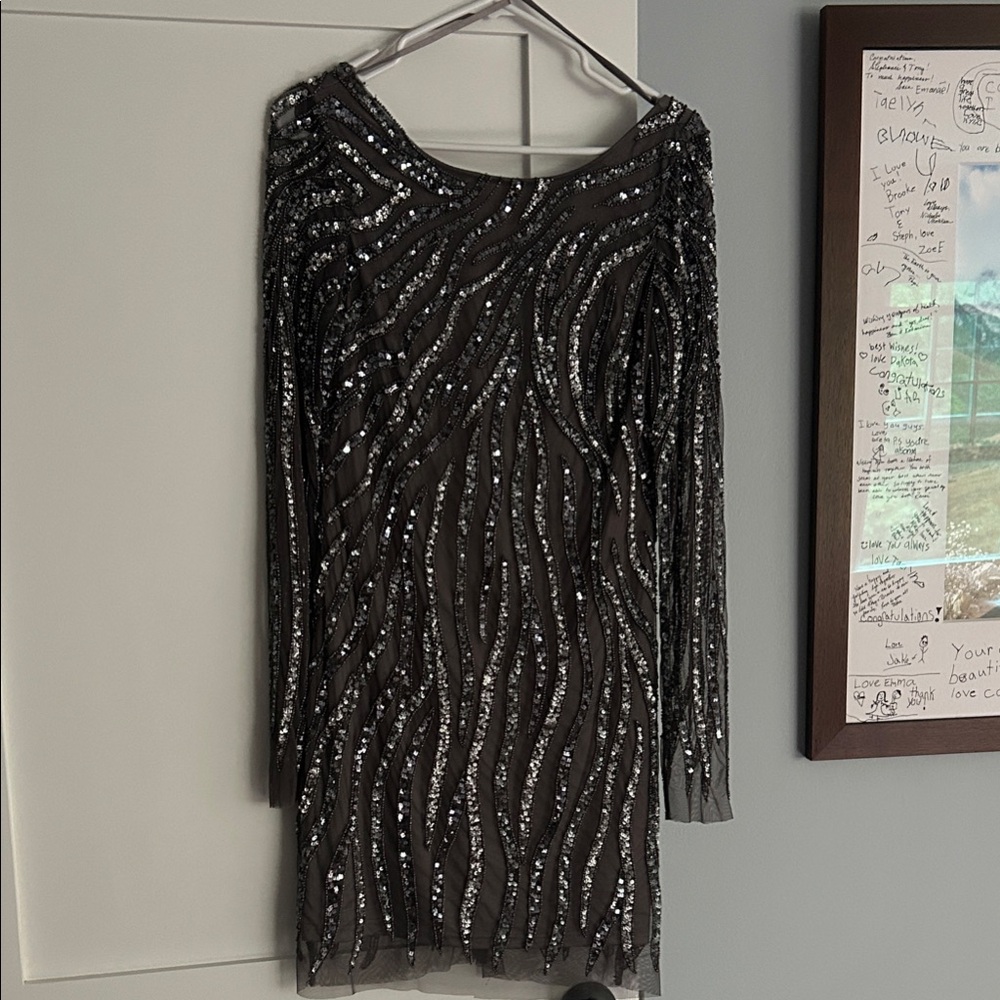 Aidan Mattox Black and Silver Sequin Dress